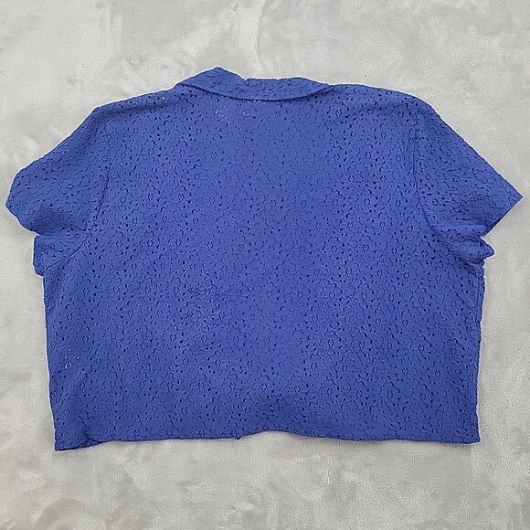 Alfred Dunner Womens Eyelet Shrug Top Size 18 Dark Blue Sheer Front Tie Open - Picture 4 of 8